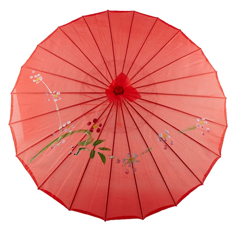parapluie traditionnel artisanal japonais fleurs feuilles peintes main poignée bois rouge orange bleu violet
