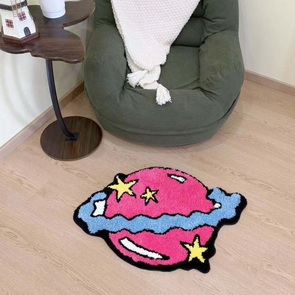 tapis rose étoiles dorées moelleux antidérapant polyester moderne salon chambre extérieur plage