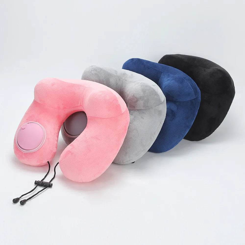 coussin voyage velours rose gris bleu marine confortable ergonomique cordon ajustable sac rangement