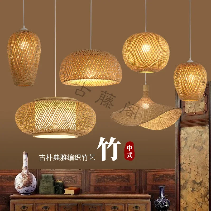 suspension lumineuse moderne bambou tissage beige doré fixe passe câble noir