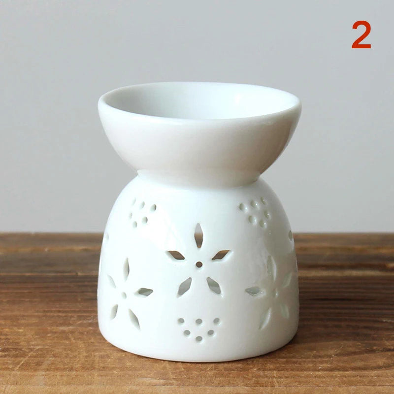 bougeoir artisanal blanc perforations fleurs classique décoration intérieure essence aromathérapie