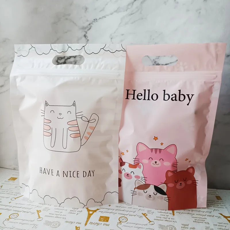 sac plastique chat licorne happy surprise baby nice day poignée détachable occasion anniversaire mariage