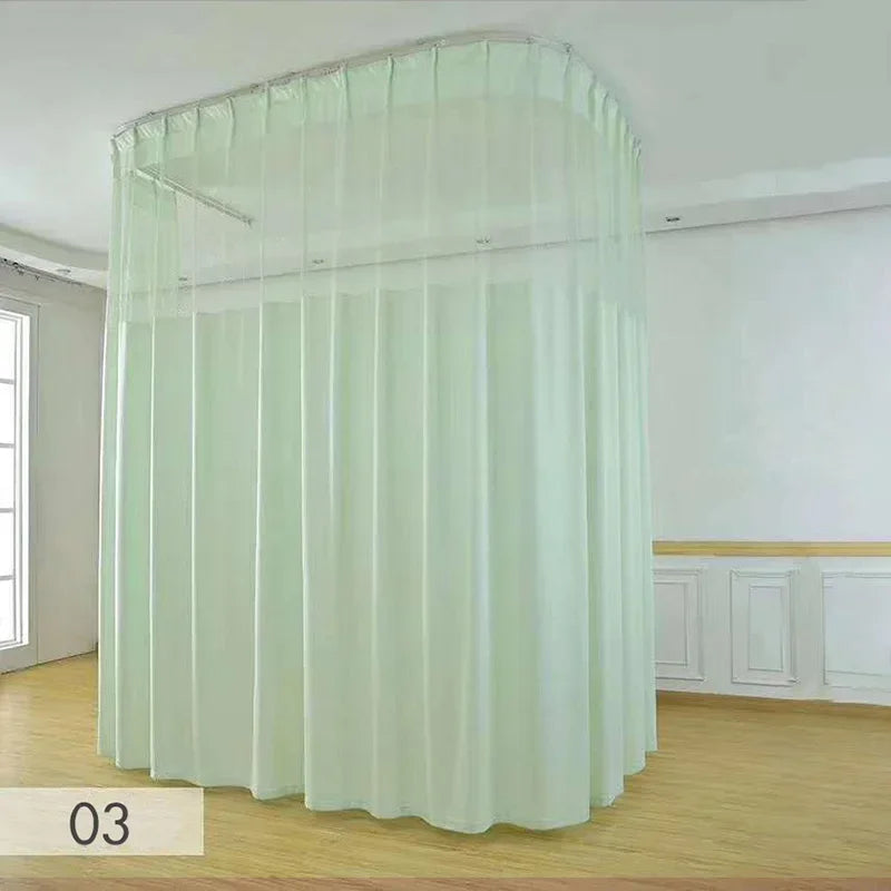 rideau séparation médical tissu plissé bleu vert rose jaune blanc opacité transparente tringle métal
