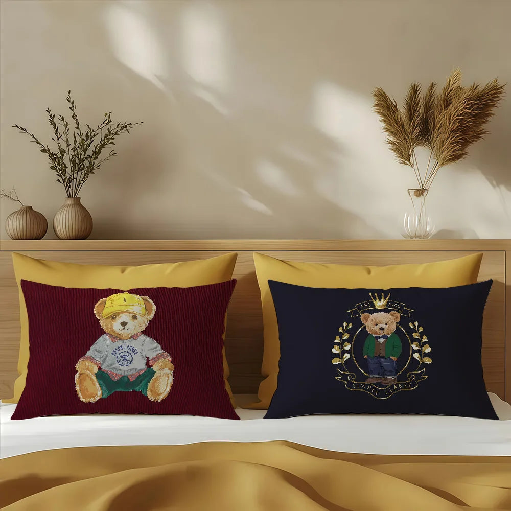 housse coussin ours peluche rouge noir polyester imprimé vintage élégant 30x50cm 40x60cm 50x70cm 48x74cm