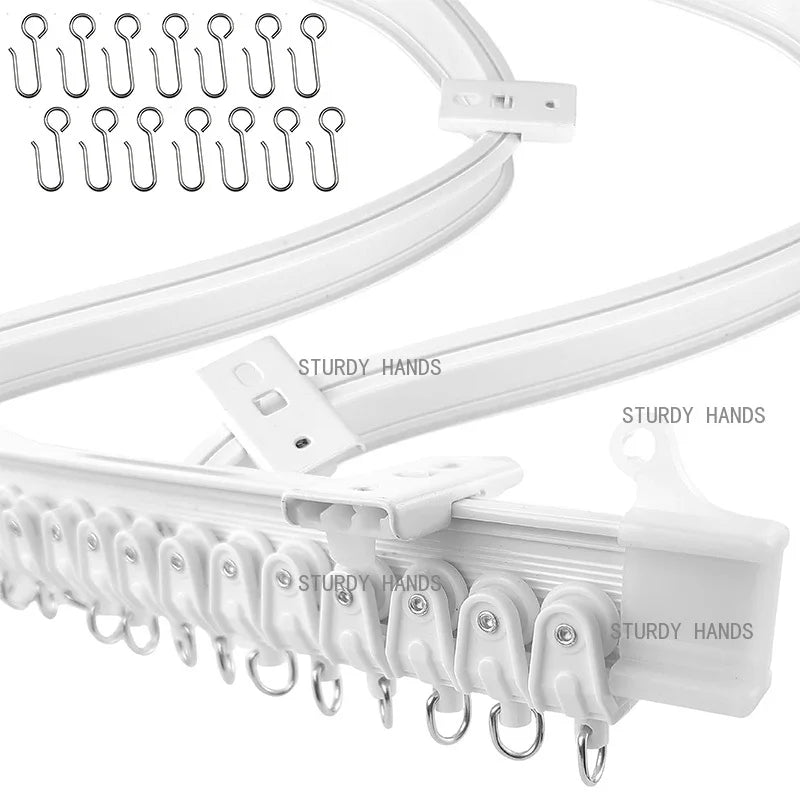 rideau flexible blanc moderne rail anneaux tringle quincaillerie décoration clips fixation plaque métallique intégrée
