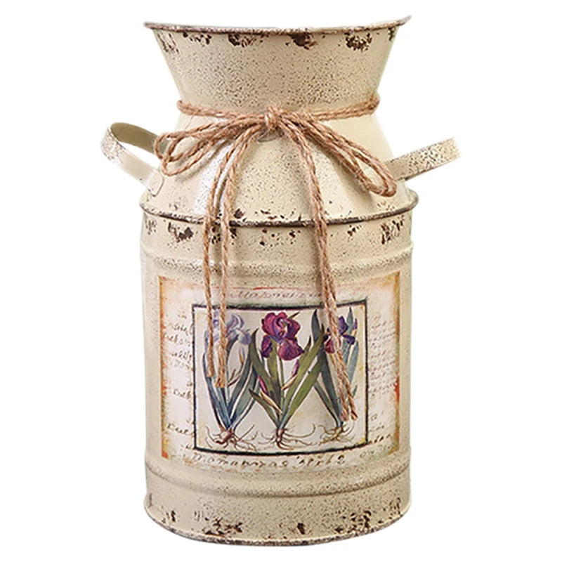 pot fleurs vintage rustique couleurs blanc vert bleu rouge motifs fleurs papillons vintage