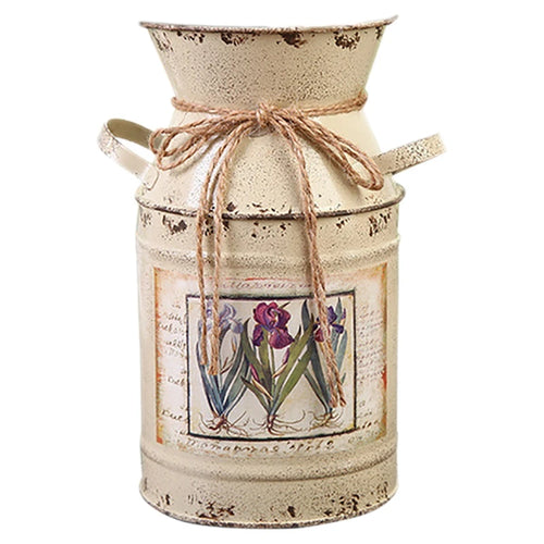 pot fleurs vintage rustique couleurs blanc vert bleu rouge motifs fleurs papillons vintage