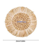 assiettes paille naturel beige vert clair tissage traditionnel franges blanches rustique boho chic