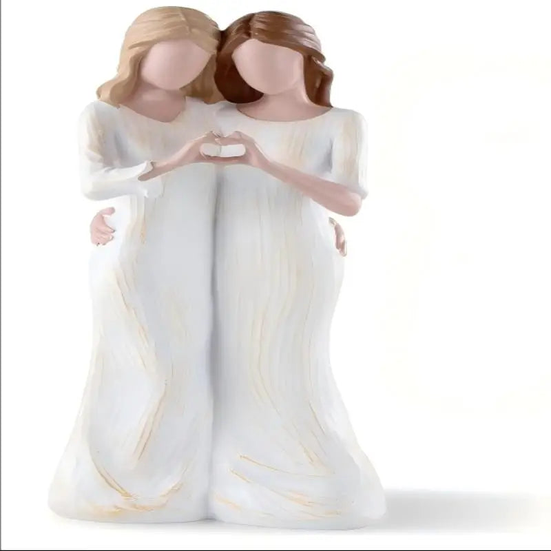 statue résine amitié sœurs blanc beige texture marbrée classique décoration intérieure