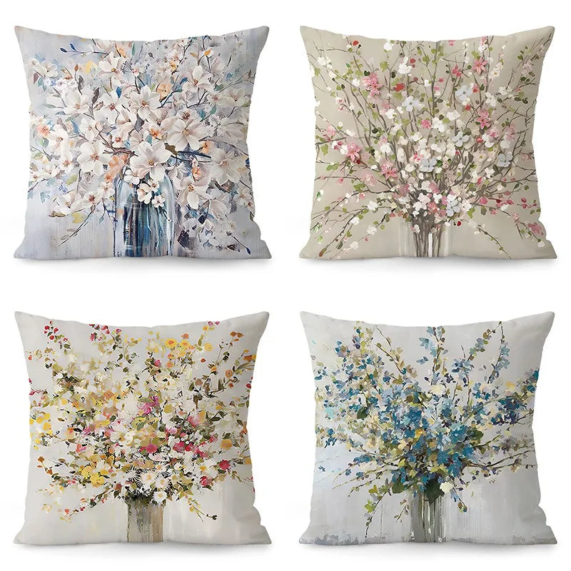 coussin carré multicolore fleurs stylisées moderne 40x40cm 45x45cm 50x50cm 60x60cm polyester