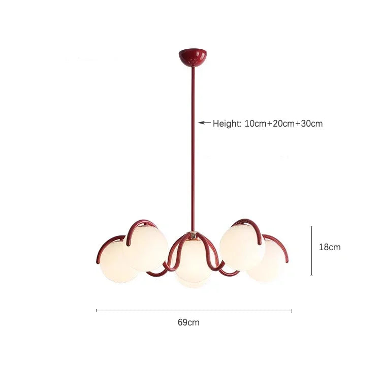Suspension lumineuse moderne sphères translucides rouge doré blanc salon chambre