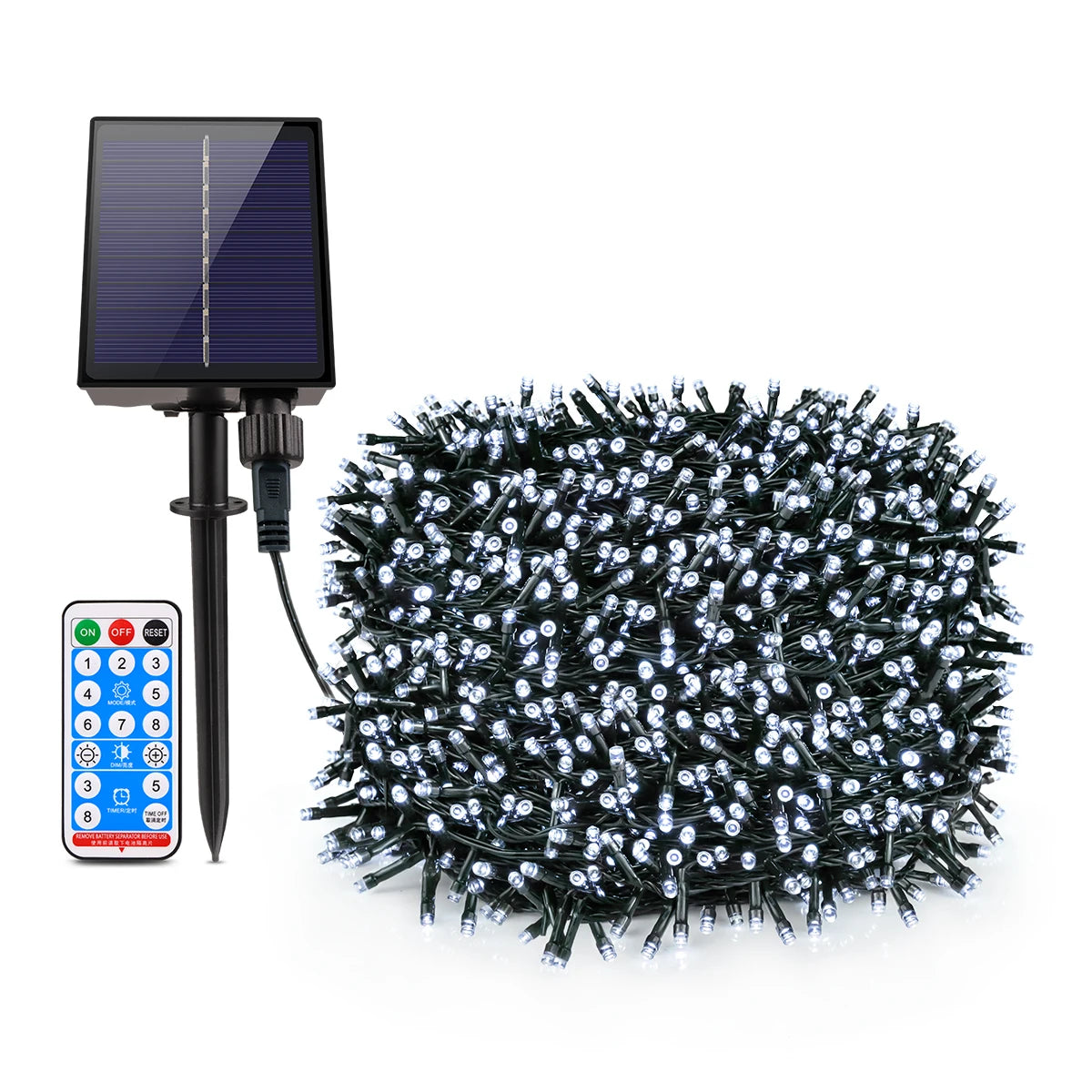 guirlande led solaire extérieure jaune rouge verte bleue décoration festive 50m ip65 télécommande