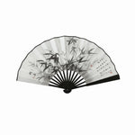 éventails pliants traditionnels chinois fleurs papillons calligraphie paysages noir blanc bleu gris rose support
