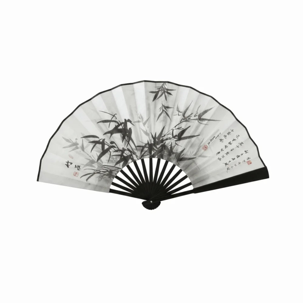 éventails pliants traditionnels chinois fleurs papillons calligraphie paysages noir blanc bleu gris rose support