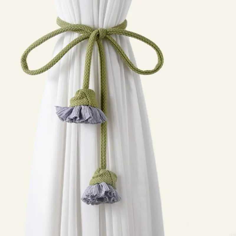 rubans rideaux modernes vert olive rose pâle gris clair franges tissu opaque