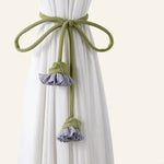 rubans rideaux modernes vert olive rose pâle gris clair franges tissu opaque
