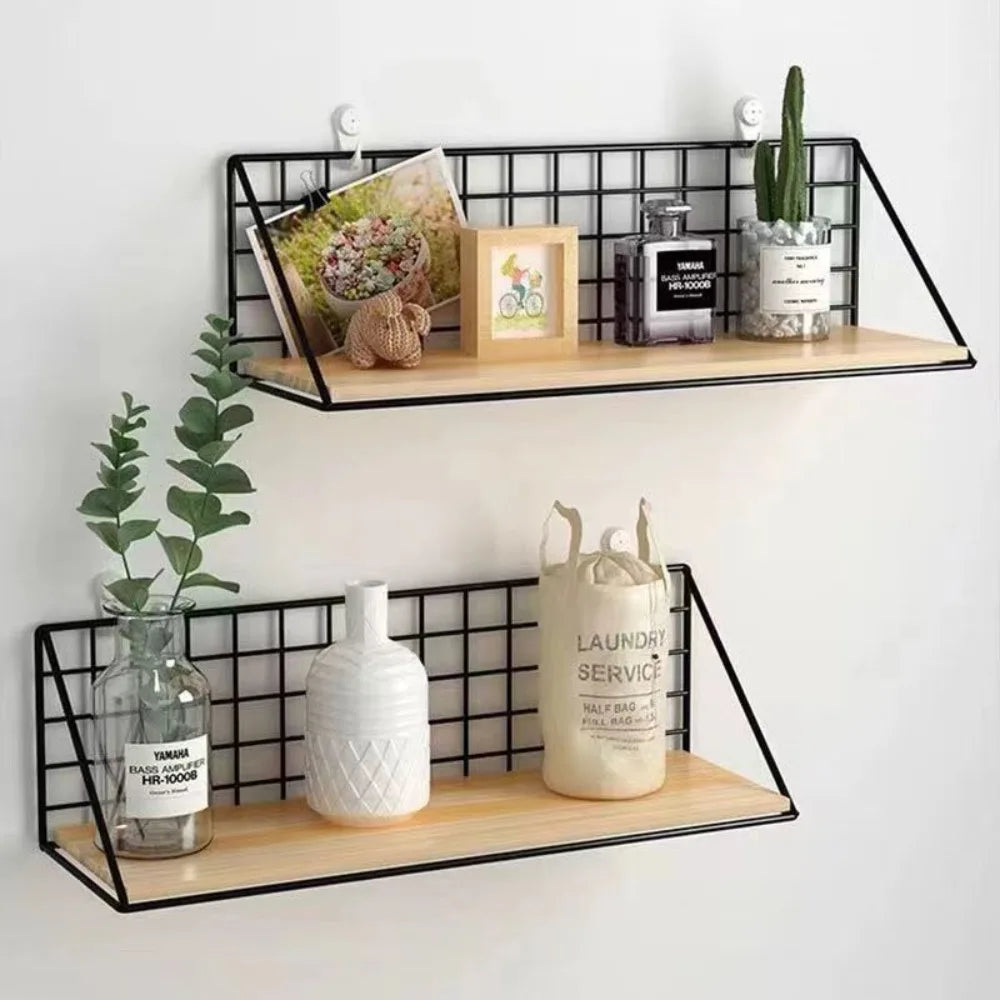 étagères murales modernes minimalistes clips noir bois artificiels plantes oiseau chat photo vases