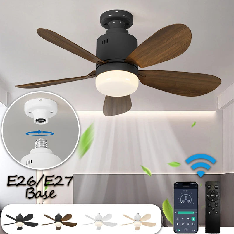 ventilateur lampe moderne télécommande led noir blanc bois naturel