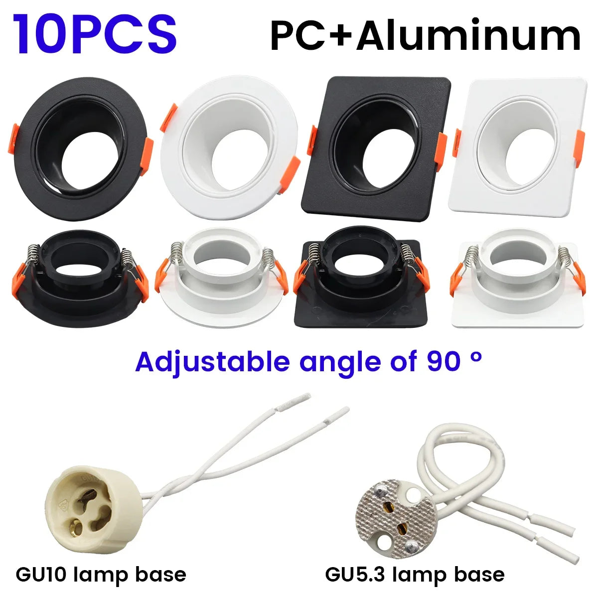 projecteur réglable led blanc base gu10 gu5.3 multiple forme ronde carrée