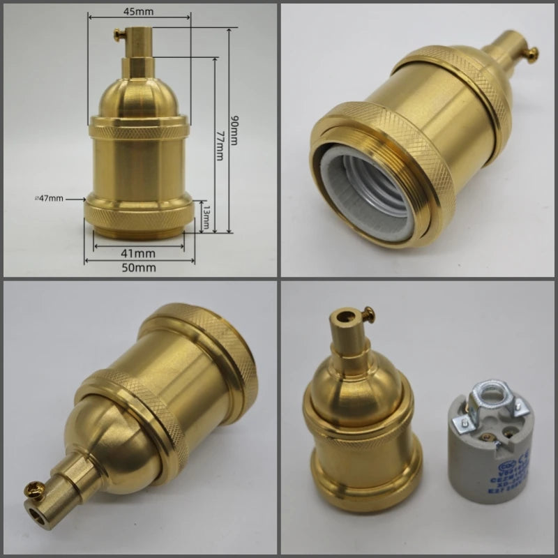 socquettes ampoule dorées douille blanche vintage base laiton fixations classiques ul sécurité echangement facile