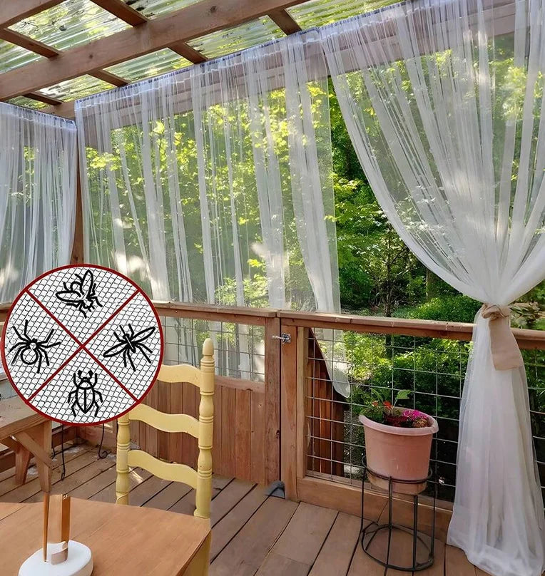 rideau anti insectes extérieur panneaux polyester blanc transparent jardin bohème decorationextérieur