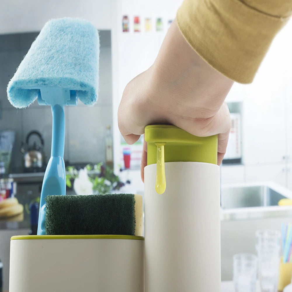 récipient moderne savon shampoing brosse éponge cuisine salle bains blanc vert bleu plastique minimaliste