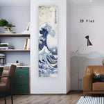 toile décorative vague stylisée bleu blanc beige classique impressionniste mur opaque adhésif fixe personnalisable