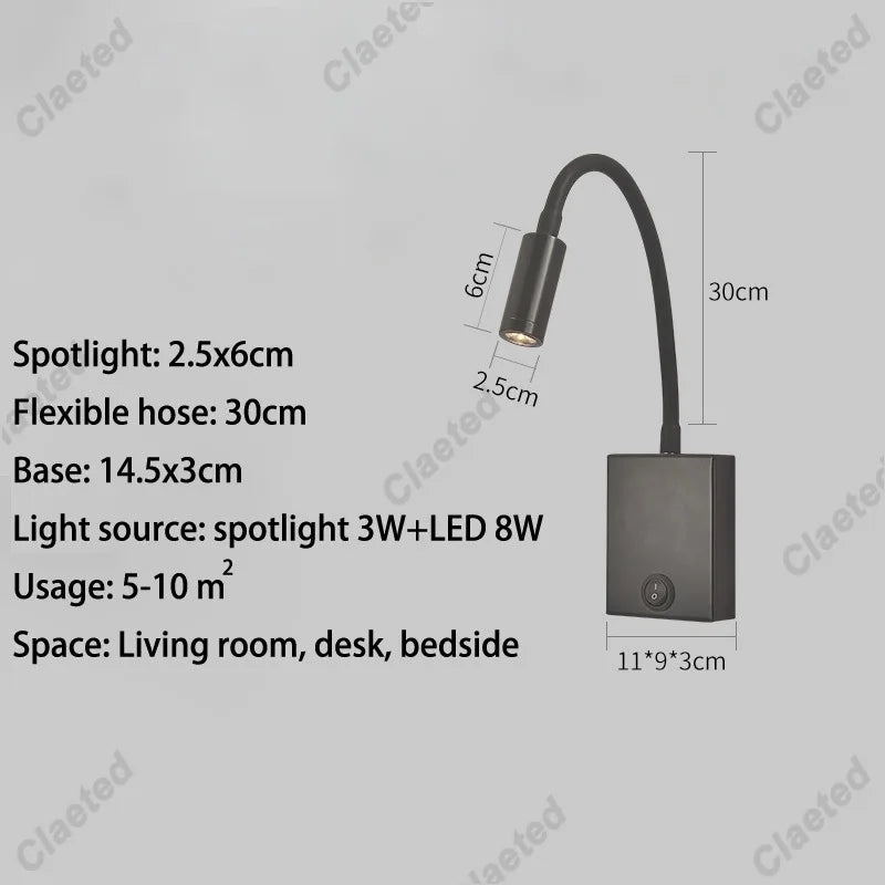 lampe murale flexible moderne noir blanc éclairage cuisine salle manger prise électrique led.angle réglable