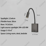 lampe murale flexible moderne noir blanc éclairage cuisine salle manger prise électrique led.angle réglable