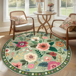 tapis rond moderne fleurs colorées motifs floraux salon beige rose violet