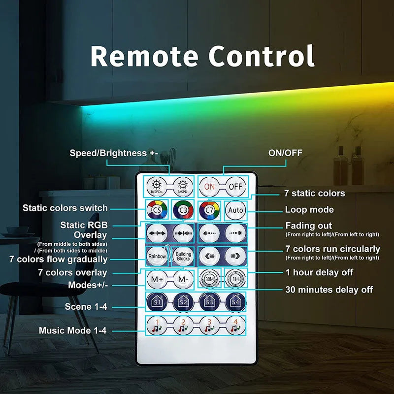 ruban led multicolore moderne adhésif télécommande bluetooth 5v led individuelles bleu vert rouge violet