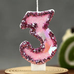 bougies numéraires pailletées rose violet blanc papillons relief décoration fil fixe anniversaire saint valentin