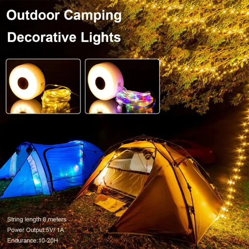 guirlande lumineuse camping modes led rechargeable portable sécurité décoration extérieure fil transparent losange gravé