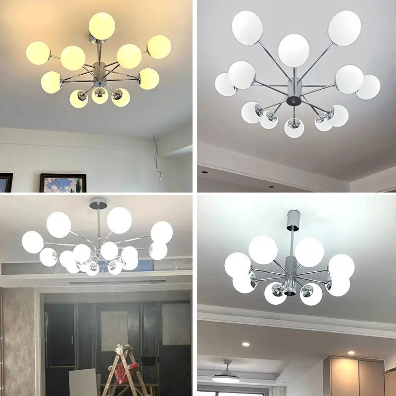 Suspension lumineuse moderne boules sphériques translucides structure chromée salon chambre coucher