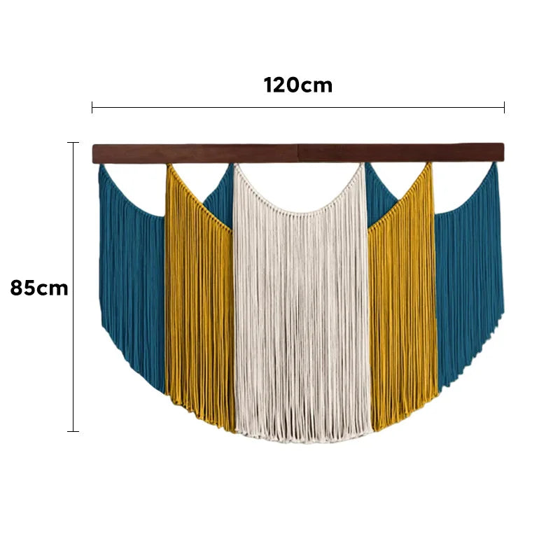 rideau macramé boho moderne franges vert blanc marron bleu gris salon