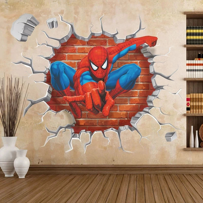 sticker mural 3d spiderman combat rouge bleu blanc décoration chambre salon opacité fond briques