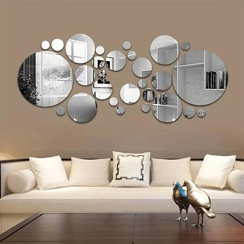 Autocollant mural miroir acrylique 3D rond noir pour décoration intérieure