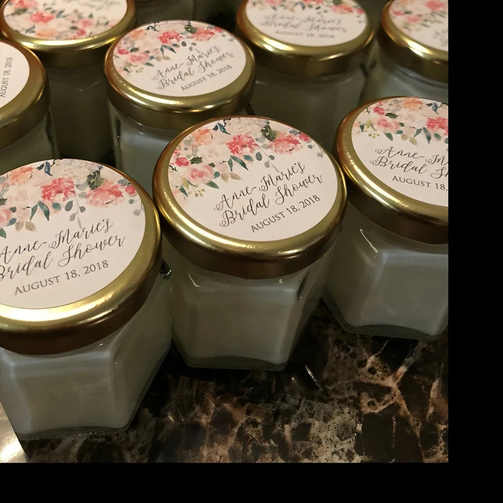 autocollants douche mariage fleurs textes coeurs pot confiture bouteille tasse vintage blanc rose doré