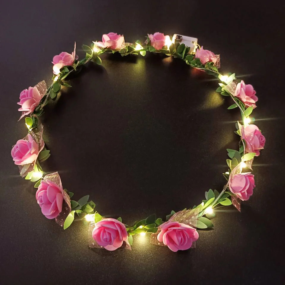 couronne fleurs lumineuse rose blanche violet occasion fête anniversaire mariage romantique festive
