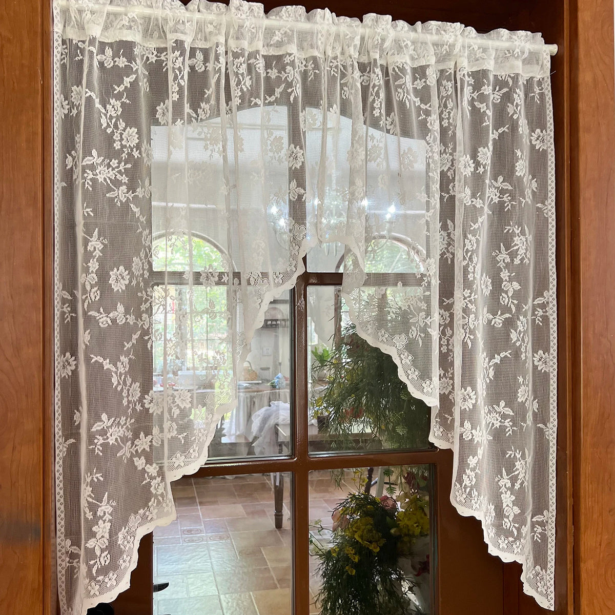 rideaux floral dentelle blanc cassé fenêtre vintage romantique translucent européen chambre