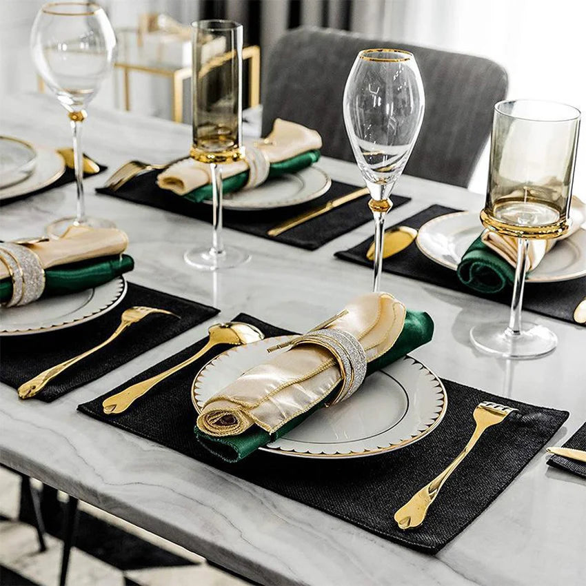 serviettes table lin beige gris noir classiques non glissantes table manger set pièces