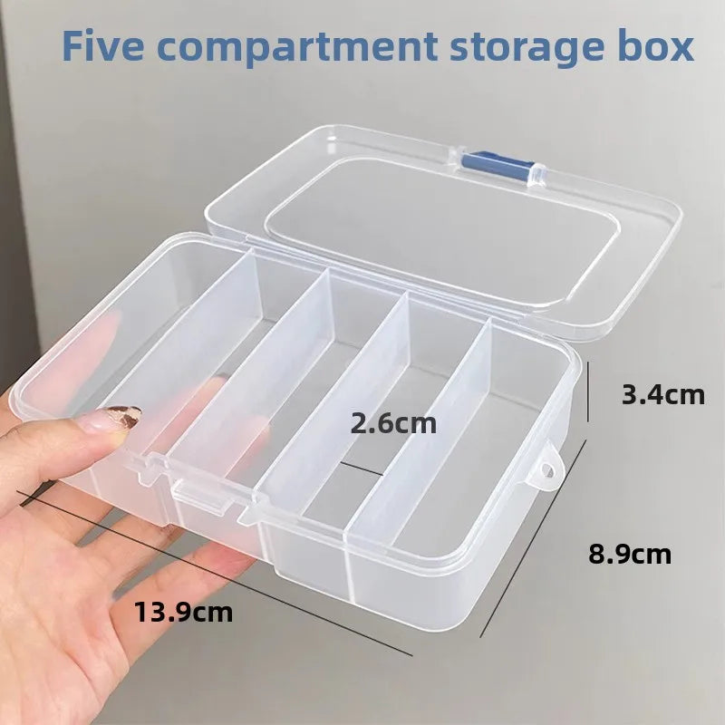 boîtes rangement transparentes compartimentées poignée organisation pinceaux maquillage coton tige clips cheveux modernes pratiques