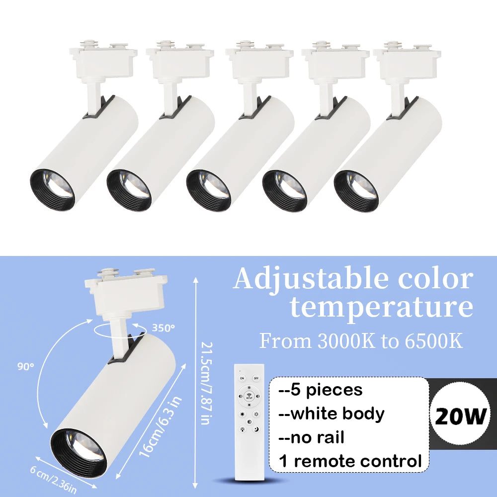 Spot LED moderne 20W dimmable noir blanc télécommande clips fixations chambre cuisine