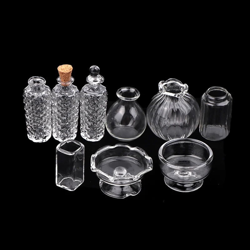 miniatures bouteilles verre transparent texturé vintage bouchons liège couvercle verre