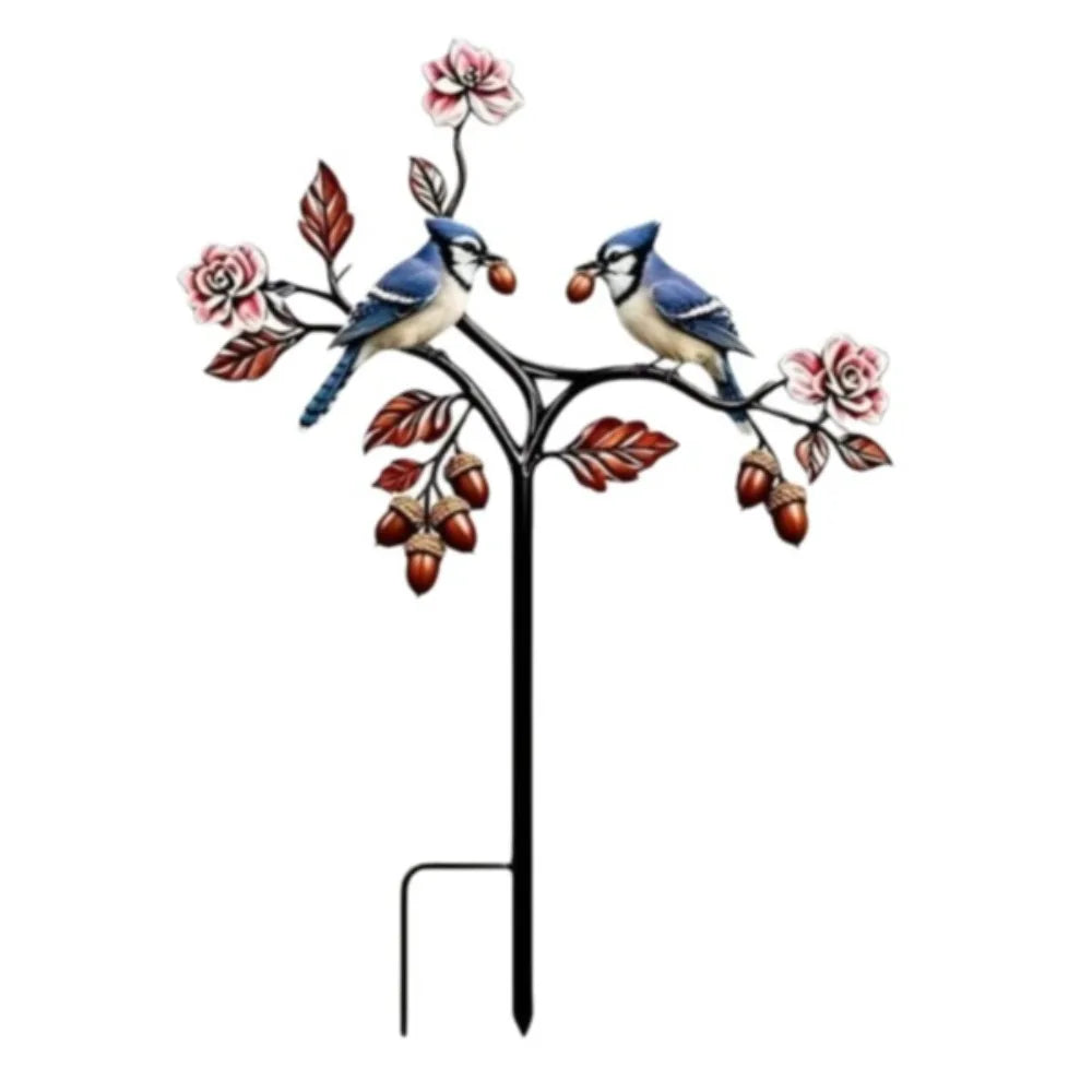 sculpture jardin moderne motifs fleurs insectes stylisés rouge noir vert blancextérieur decoration amusante fait