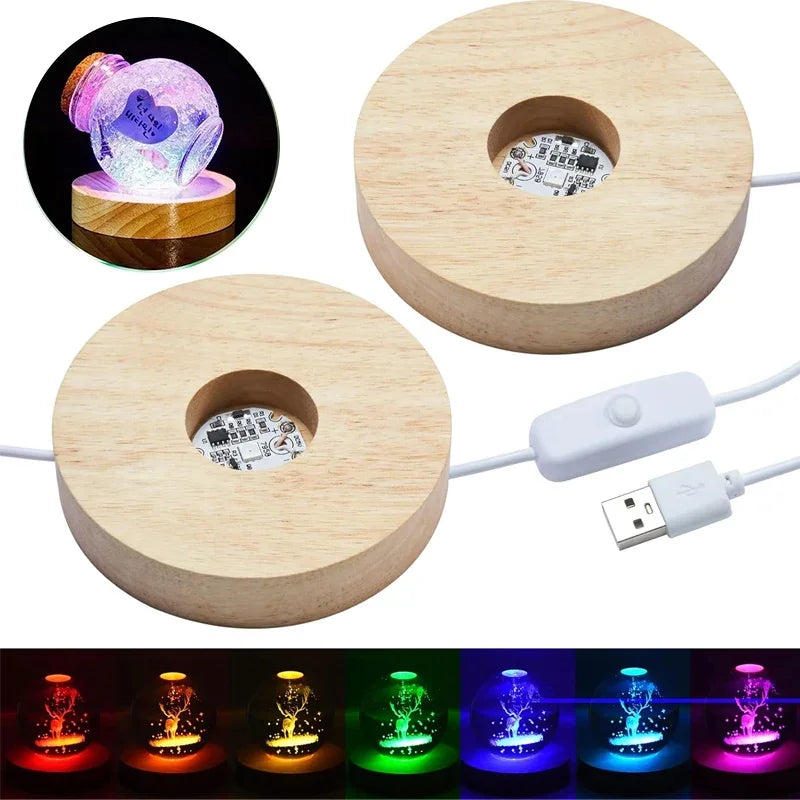 lampe led base bois texture moderne câble usb interrupteur multicolore