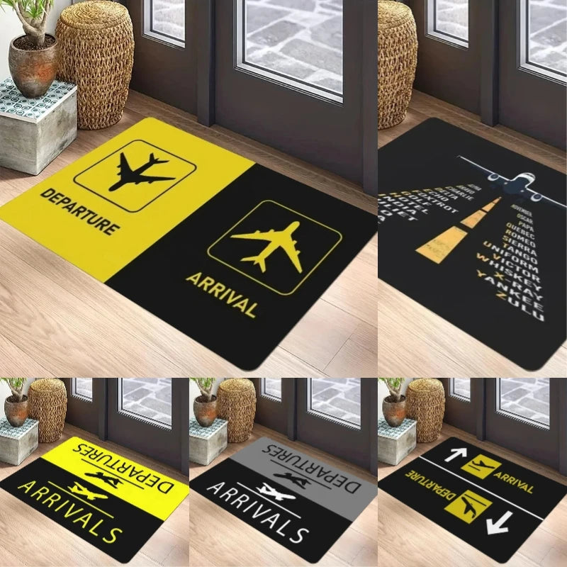 tapis entrée moderne lettres avion motifs floraux noir jaune gris antidérapant salon chambre bain