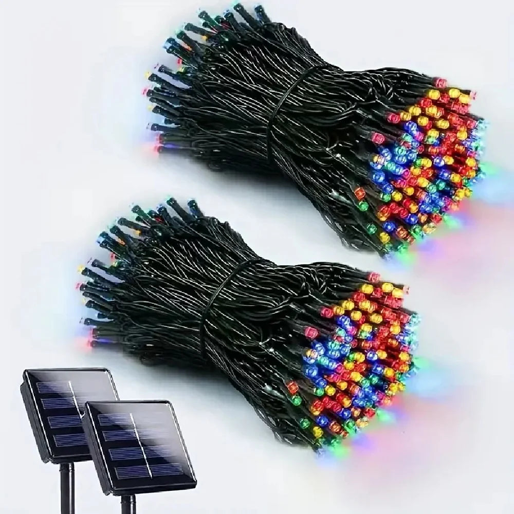 guirlande lumineuse solaire moderne 105ft 300led noir blanc filaments lumineux extérieur féerique patio jardin