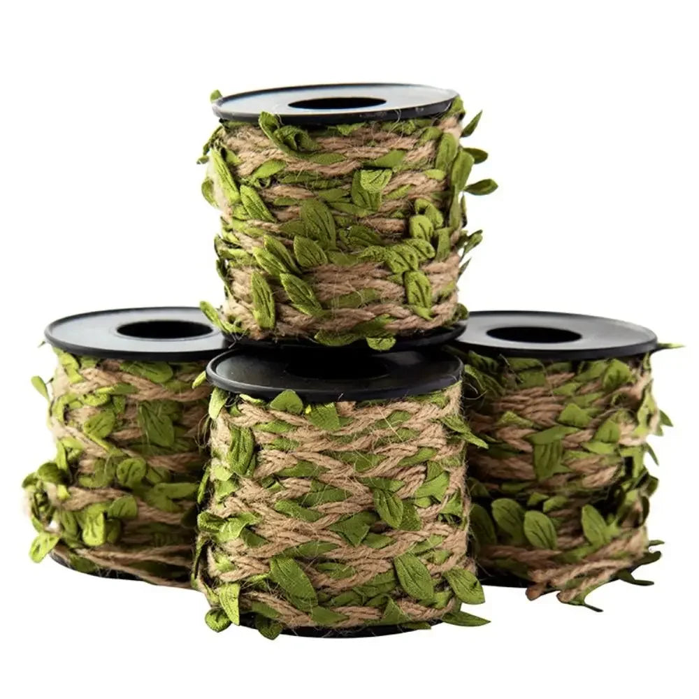 ruban jute feuilles vertes rustique décoration mariage festives végétal bohème naturel artisanal