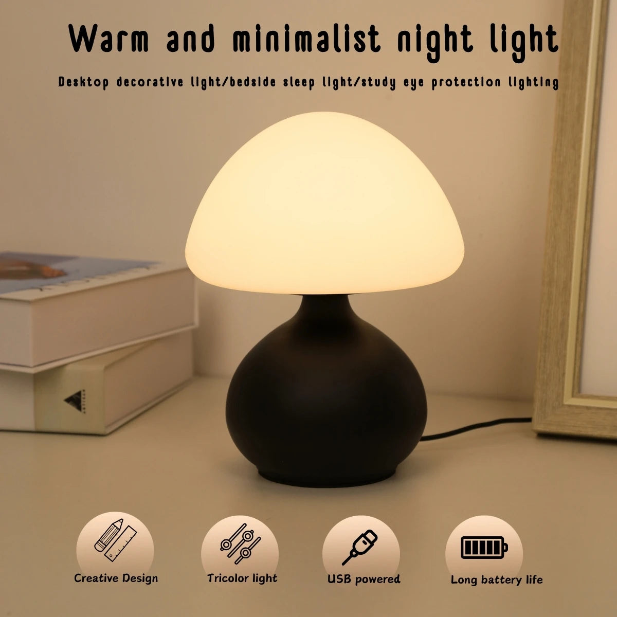 lampe table moderne minimaliste blanc noir 5v led usb chambre salon étude